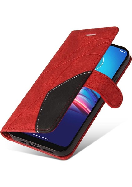 Motorola Moto E 2020 Kart Yuvası Standı Pu ile Iki Renkli Dikiş (Yurt Dışından)