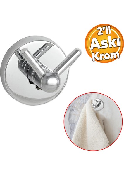 Krom Metal Sağlam Aparat Vidalı Lavabo Banyo Wc Bez Havlu Çatal Askı Tuvalet Kağıtlık 3'lü Set