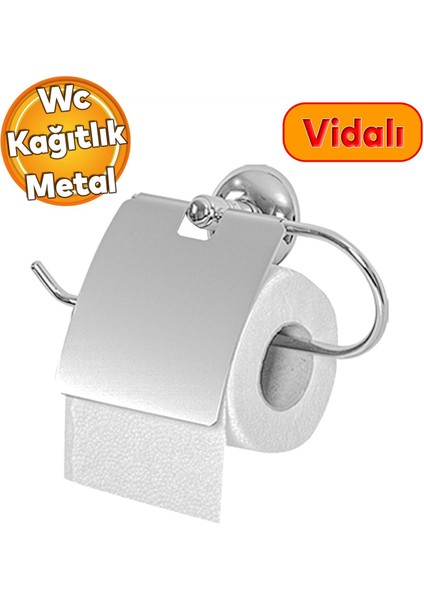 Krom Metal Sağlam Aparat Vidalı Lavabo Banyo Wc Bez Havlu Çatal Askı Tuvalet Kağıtlık 3'lü Set