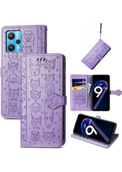 Realme 9 Pro Darbeye Karikatür Hayvanlar Için Kılıf Deri Kılıf Kapak Çevirin (Yurt Dışından)