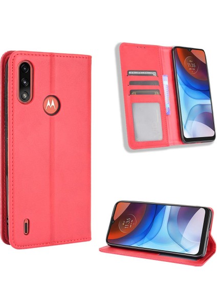 Motorola Moto E7 Güç Pu Deri Manyetik Kapatma Cüzdan Için Kılıf (Yurt Dışından)