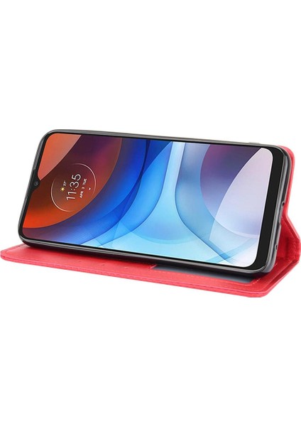 Motorola Moto E7 Güç Pu Deri Manyetik Kapatma Cüzdan Için Kılıf (Yurt Dışından)