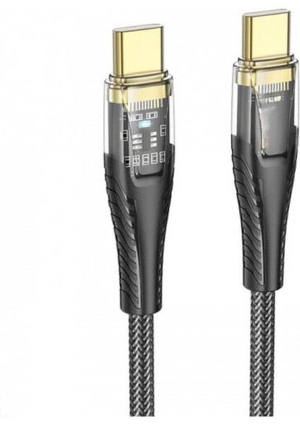 Super Şarj Transparan 1.2mt 60W Type-C To Type-C Şarj Kablosu Örgü Tasarım Kopmaz Kablo