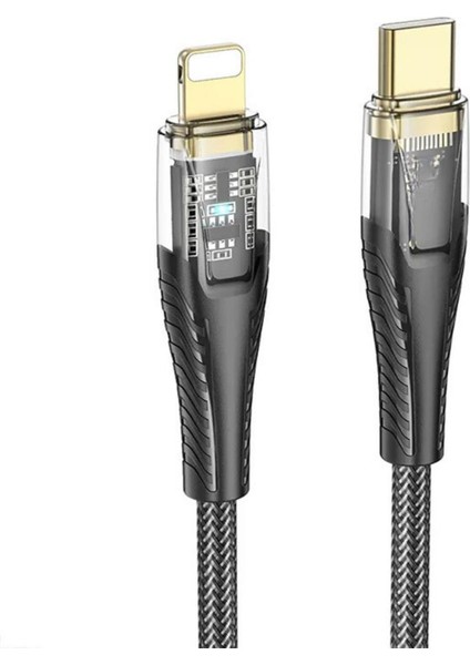 Super Şarj Transparan 1.2mt 27W Type-C To Iphone Şarj Iphone 11 12 13 14 Pro Max Şarj Kablo