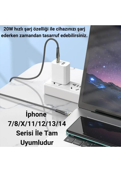 Super Şarj Transparan 1.2mt 27W Type-C To Iphone Şarj Iphone 11 12 13 14 Pro Max Şarj Kablo