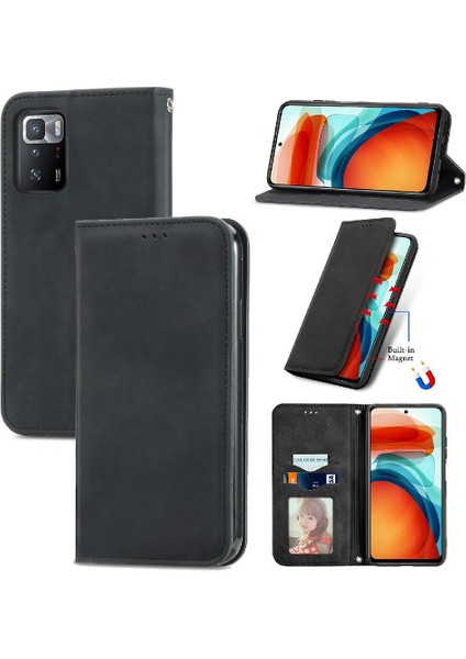 Redmi Not 10 Pro 5g Için Kılıf Kapak Çevirin Darbeye Cüzdan Basit Deri (Yurt Dışından)