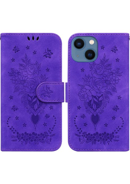 IPhone 15 Artı Kickstand Kart Yuvaları Kabartma Gül Çiçekler Flip Pu (Yurt Dışından)