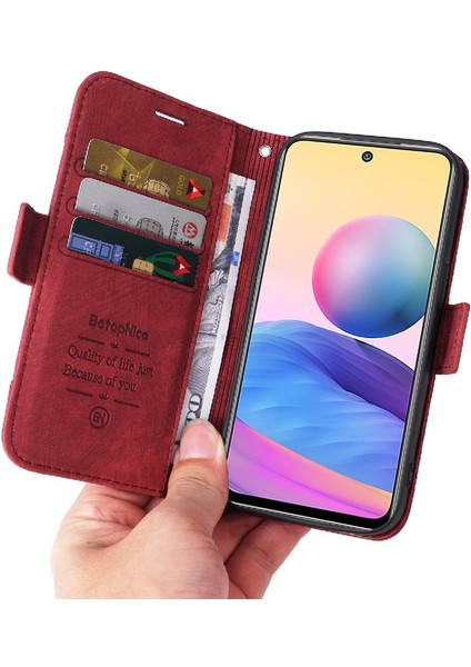 Xiaomi Redmi Not 10 5g Için Kılıf Cüzdan Kapak Çevirin Tpu Deri Manyetik (Yurt Dışından)