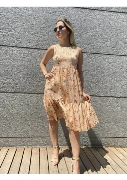 Bisiklet Yaka Askılı Çiçekli Yazlık Elbise modelleri