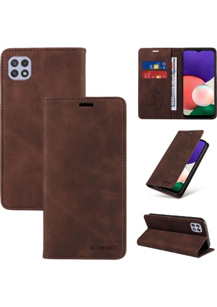 Samsung Galaxy A22 5g Için Kılıf Koruyucu Manyetik Folio Cüzdan Pu Deri (Yurt Dışından)