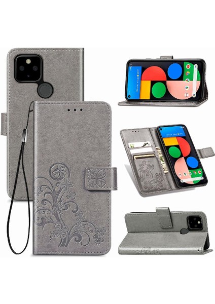 Google Pixel 5 Için Kılıf Zarif Iş Kapak Kapak Dört Yapraklı Yonca (Yurt Dışından)