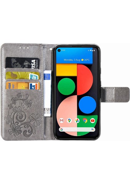 Google Pixel 5 Için Kılıf Zarif Iş Kapak Kapak Dört Yapraklı Yonca (Yurt Dışından)