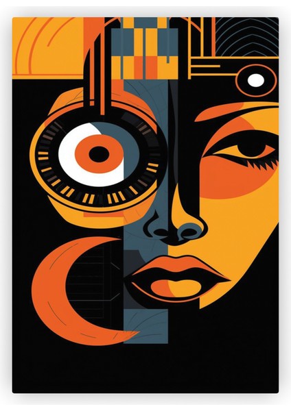 Saat Gözlü Kadın Soyut Pop Art Ahşap Poster 20X29 cm