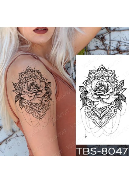 Gerçekci Geçici Mandala Gül Dövme Tattoo
