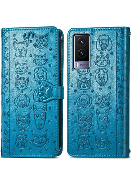 Vivo V21E 5g Için Kılıf Kısa Kayış Deri Kılıf Kapak Kapak Karikatür Hayvanlar (Yurt Dışından)