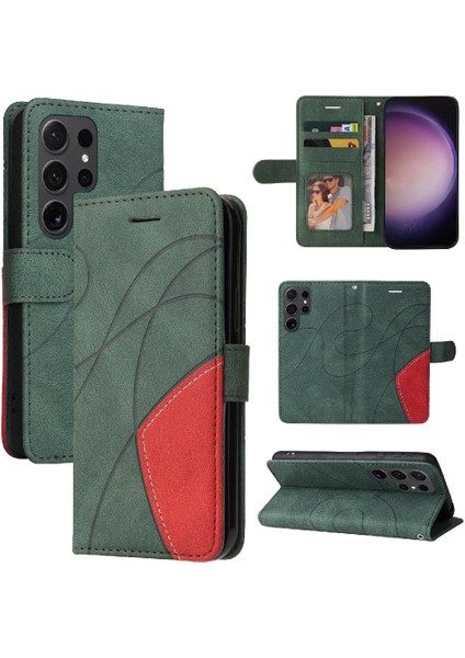 Samsung Galaxy S24 Ultra Iki Renkli Dikiş Pu Deri Flip Case (Yurt Dışından)