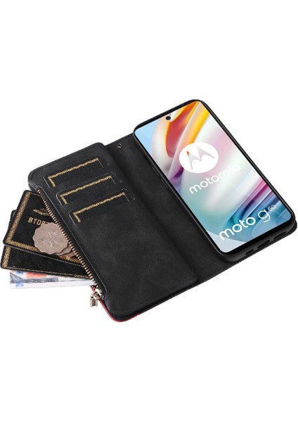 Motorola Moto G60 Fermuar Cüzdan Tarzı Kickstand Koruyucu Kılıf (Yurt Dışından)