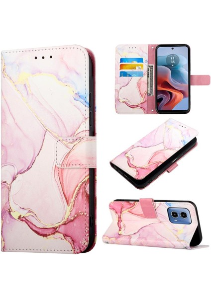 Motorola Moto G34 Kickstand Pu Deri Cüzdan Mermer Desen (Yurt Dışından)