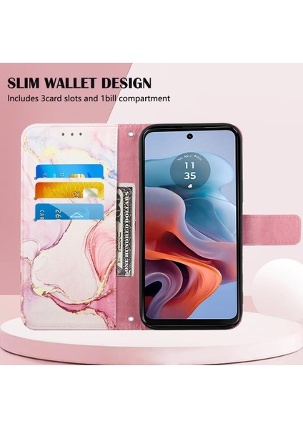 Motorola Moto G34 Kickstand Pu Deri Cüzdan Mermer Desen (Yurt Dışından)