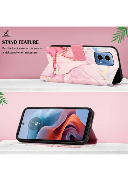 Motorola Moto G34 Kickstand Pu Deri Cüzdan Mermer Desen (Yurt Dışından)