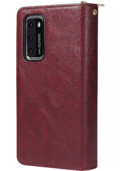 Huawei P40 Flip Kapak Için Kılıf ile El Kayışı Fermuar Cep Cüzdan Kılıf 9 (Yurt Dışından)