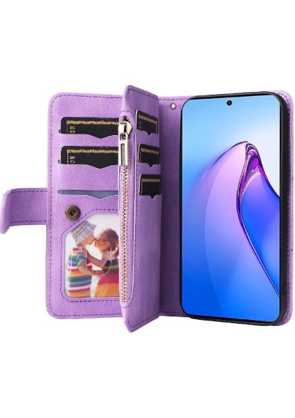 Kart Yuvası Standı Fermuar Cüzdan Tarzı ile Oppo Oppo 8 Pro 5g Için Kılıf (Yurt Dışından)