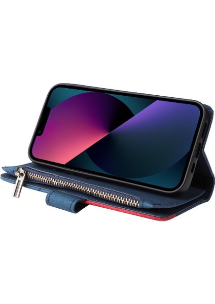 IPhone 13 Için Kılıf Kart Yuvası ile Iki Renkli Dikiş Dokuz Kart Yuvaları (Yurt Dışından)