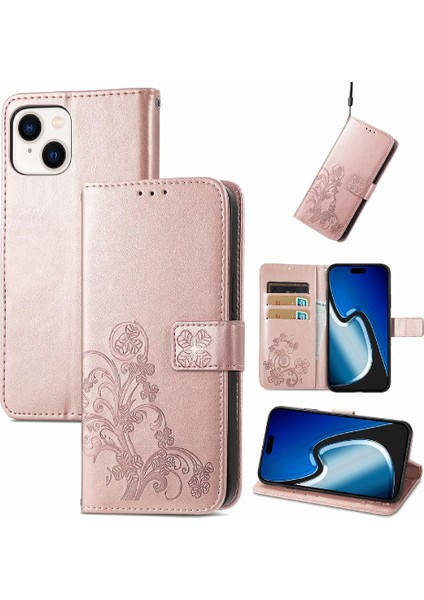 Iphone 15 Için Kılıf Artı Flip Kapak Dört Yapraklı Yonca Deri Kılıf Zarif (Yurt Dışından)