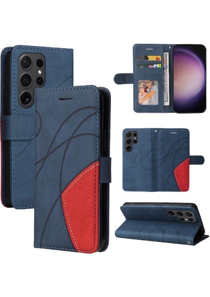 Samsung Galaxy S24 Ultra Iki Renkli Dikiş Pu Deri Flip Case (Yurt Dışından)