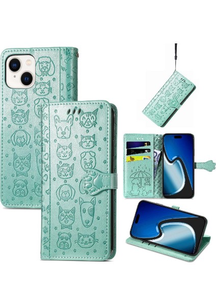Iphone 15 Için Kılıf Artı Karikatür Hayvanlar Kısa Kayış Darbeye Deri (Yurt Dışından)