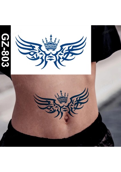 1 Ay Kalıcı Gerçekci Taç ve Kanat Model 12 Saat Sonra Kararan Geçici Dövme Tattoo