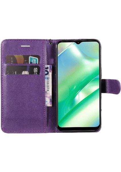 Kart Yuvası Klasik Katı ile Realme C33 Yüksek Kaliteli Deri Için Flip Case (Yurt Dışından)