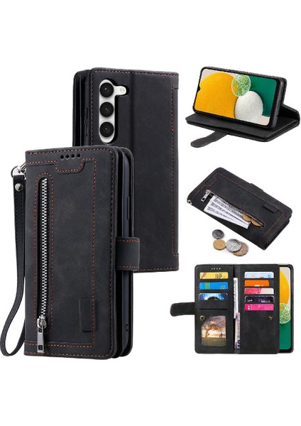 Samsung Galaxy S23 Kordon 9 Kart Yuvaları Pu Deri Cüzdan Için Flip Case (Yurt Dışından)