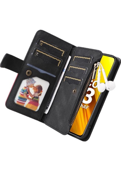 Xiaomi Poco X3/x3 Pro/x3 Nfc Kart Yuvası Standı ile Fermuar Cüzdan (Yurt Dışından)