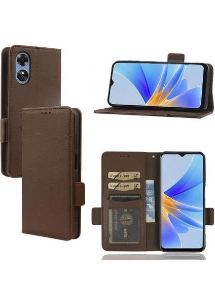 Oppo A17/A17K Manyetik Cüzdan Kart Yuvaları Için Kılıf Tutucu Pu Deri Yan (Yurt Dışından)