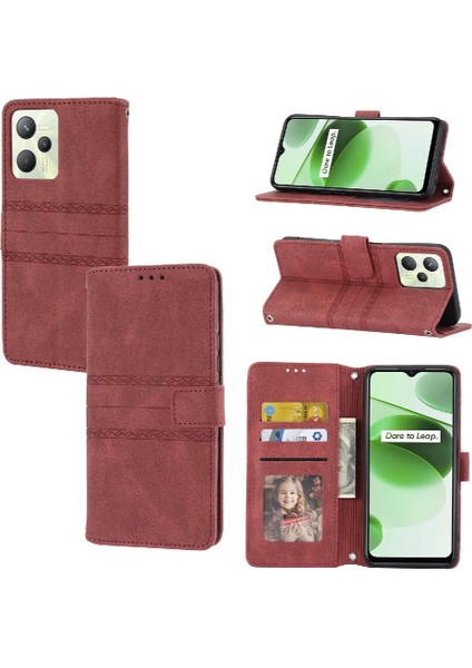 Realme 9 Pro Kickstand Darbeye Koruyucu Cüzdan Kılıf Pu Için Flip Case (Yurt Dışından)