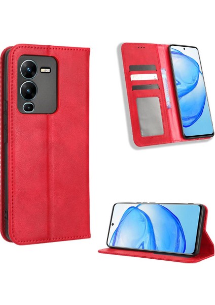 Vivo V25 Pro Manyetik Kapatma Pu Deri Cüzdan Için Kılıf (Yurt Dışından)