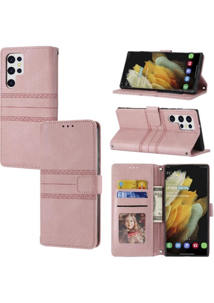 Samsung Galaxy S22 Ultra 5g Için Flip Case Cüzdan Kılıf Kickstand Pu (Yurt Dışından)