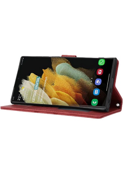 Samsung Galaxy S22 Ultra 5g Için Flip Case Cüzdan Kılıf Kickstand Pu (Yurt Dışından)