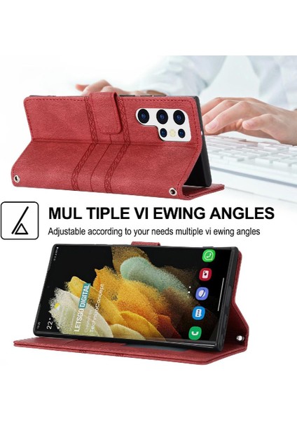 Samsung Galaxy S22 Ultra 5g Için Flip Case Cüzdan Kılıf Kickstand Pu (Yurt Dışından)