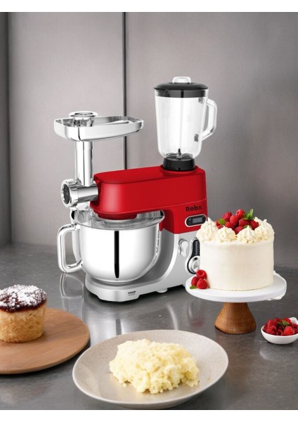 SR50 Döküm Gövde 7 Litre Hamur Yoğurma Kıyma Çekme Erişte Blender Mixer Set