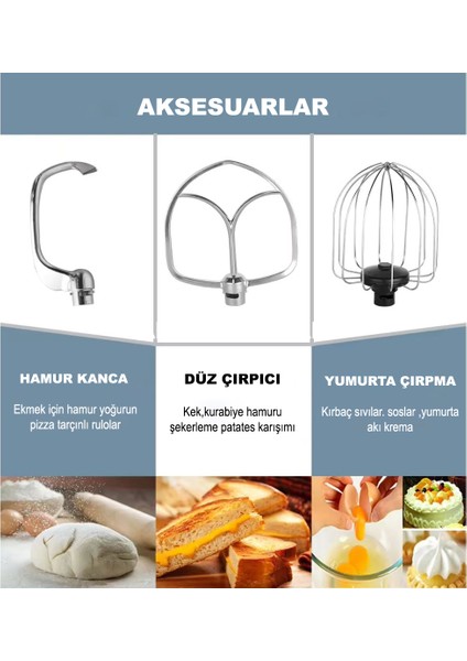 SR50 Döküm Gövde 7 Litre Hamur Yoğurma Kıyma Çekme Erişte Blender Mixer Set