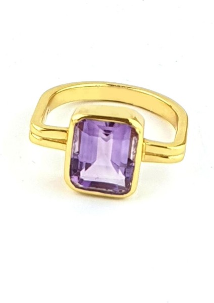 Ametist Taşlı 925AYAR Gümüş Üzerine Altın Kaplama Tasarım Doğal Taş Yüzük