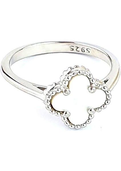 Sedef Taşlı 925 ayar Gümüş Yonca Yüzük