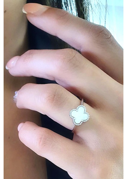 Sedef Taşlı 925 ayar Gümüş Yonca Yüzük fiyatları