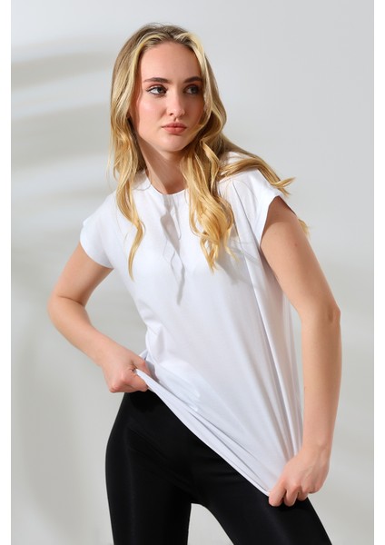 Bisiklet Yaka Penye Kompakt Pamuk T-Shirt 21570 Beyaz fiyatları