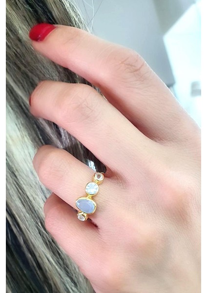 Sitrin Aquamarin Kalsedon Ay Taşı 925AYAR Gümüş Üzerine Altın Kaplama Tasarım Doğal Taş Yüzük modelleri