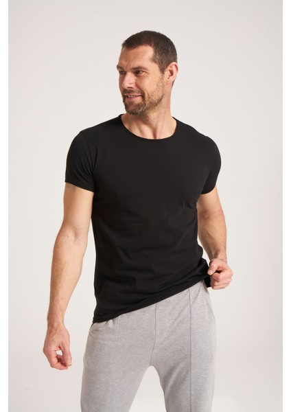 %100 Pamuk Yüksek Kalite Kumaş Erkek Tişört., Rahat Fit Kesim Siyah Erkek Tshirt NEWCES-5001-B modelleri