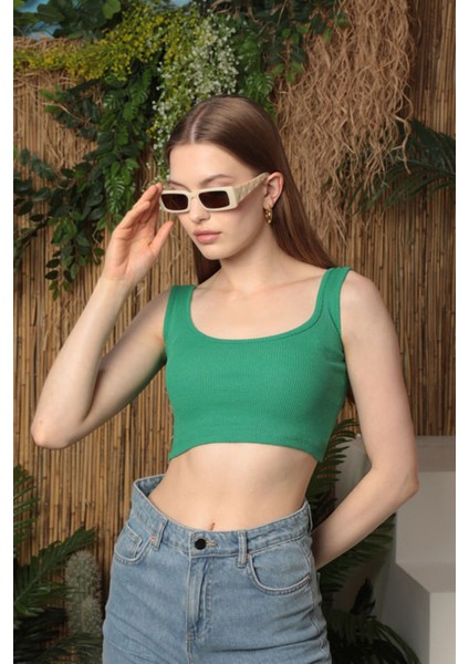 Kaşkorse Kumaş Kadın Crop KKTS3017