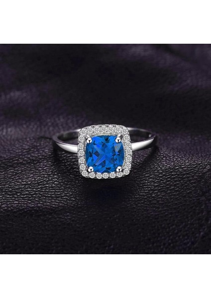 Safir Taşlı Diamond Tektaş Kare Princess Kesim Kadın Gümüş Yüzük